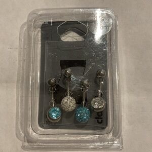 NWT Amazing Titanium Crystal Silver and Blue Belly Ring Charm Set of 4 Gift Y2K
